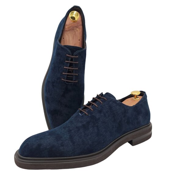 NEW Donald Pliner Distressed Navy Blue Velvet Dress Shoes Men 10 Wholecut Oxford - Picture 6 of 13